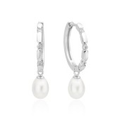 Cercei rotunzi argint cu perle naturale albe si cristale DiAmanti SK23481EL_W-G